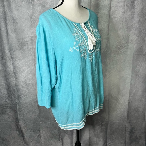 Hannah Robin’s Egg Blue Embroidered Bohemian 3/4 Sleeve Tunic Top - MED - Picture 4 of 9